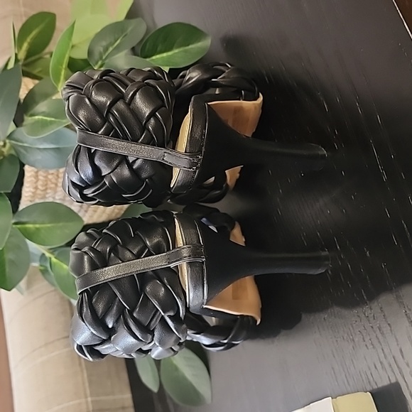 EGO Square Toe Puffy Braided Criss Cross Heels UK 6 US 8 Quilted Vegan Slingback - Picture 6 of 15